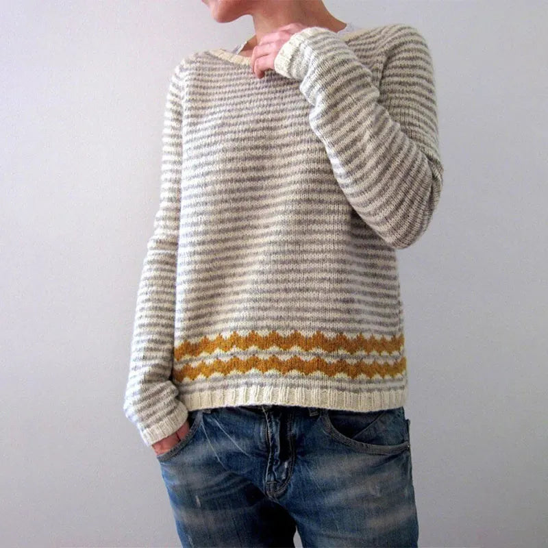 Casual Soft Stripped Printing Crew-neck Sweater