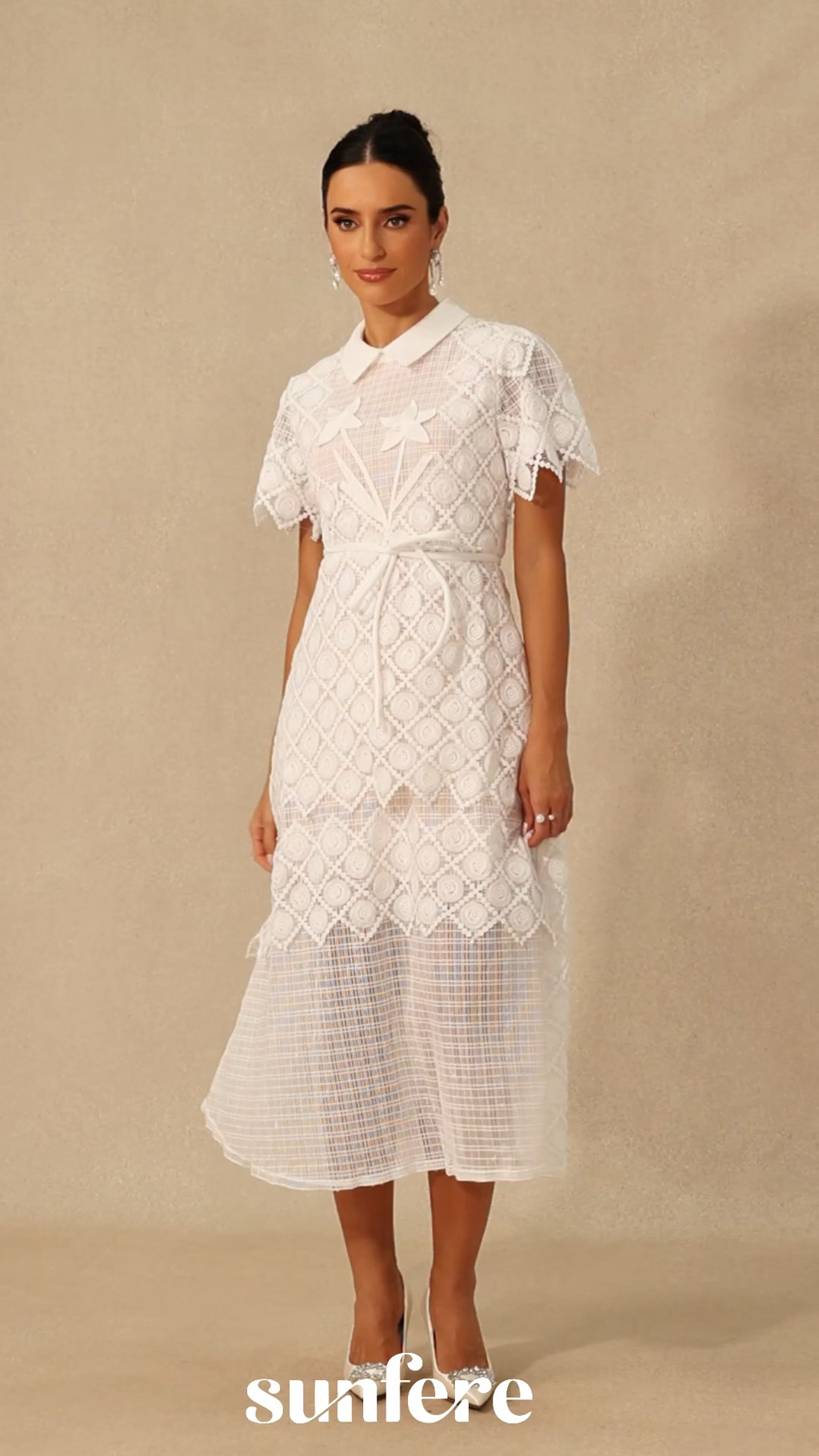 Grace Lace Embroidered Short Sleeve Midi Dress
