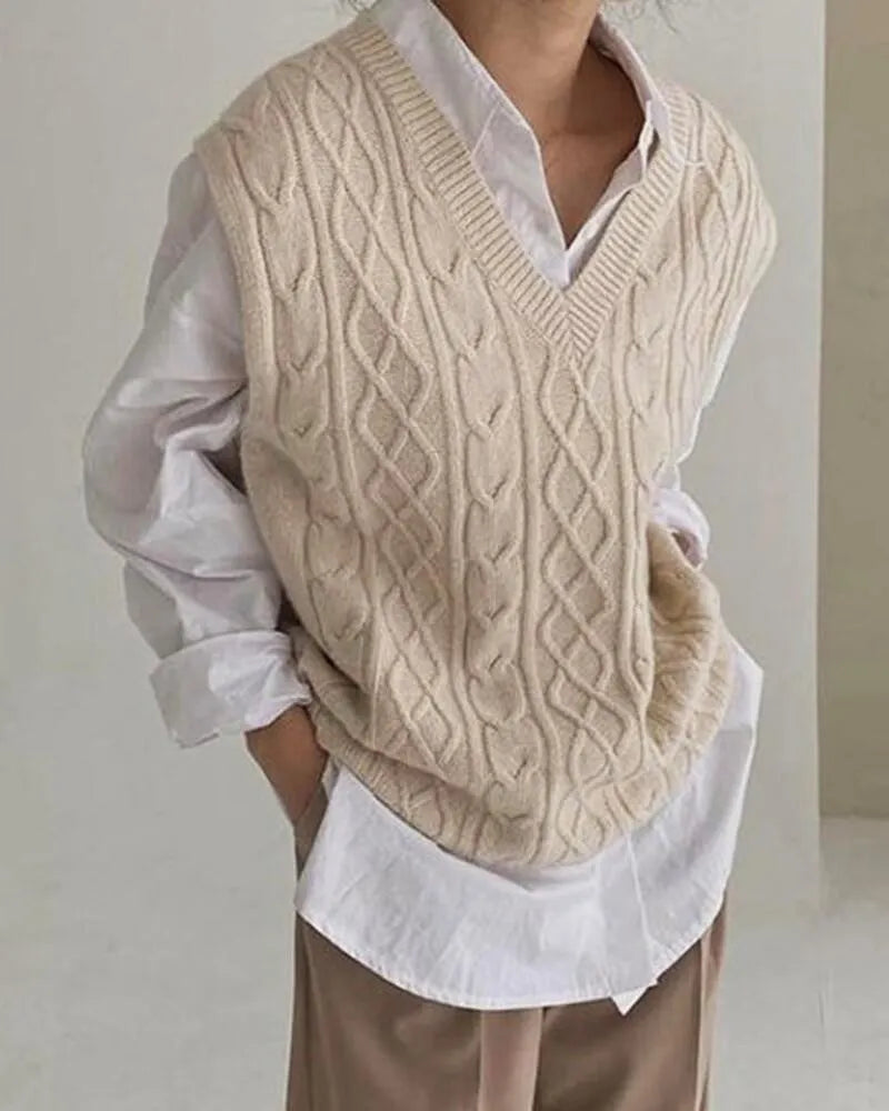 Casual V-Neck Vest Knitted Sweater