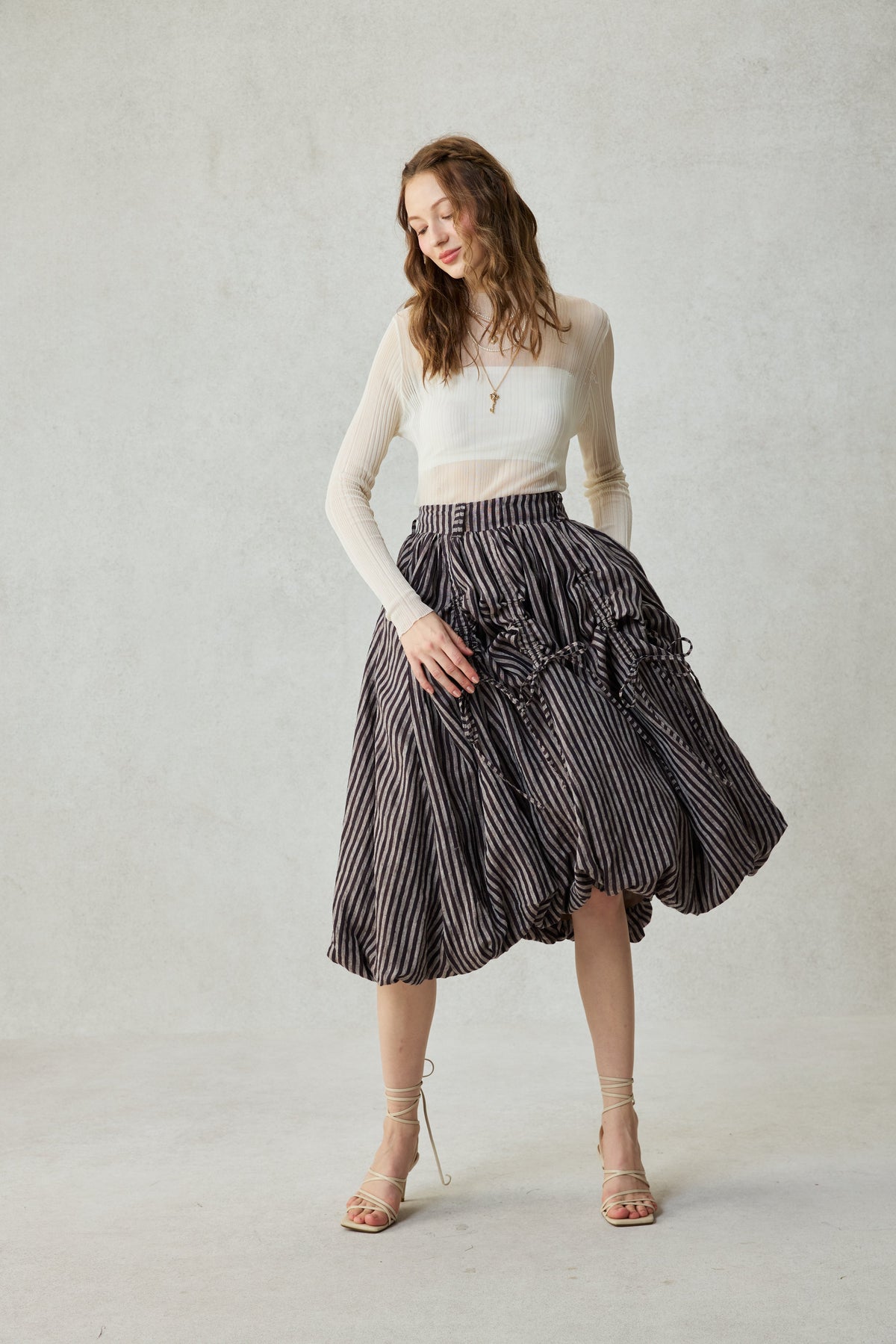 Camellia Bubble 22 | Drawstring Bubble Linen Skirt