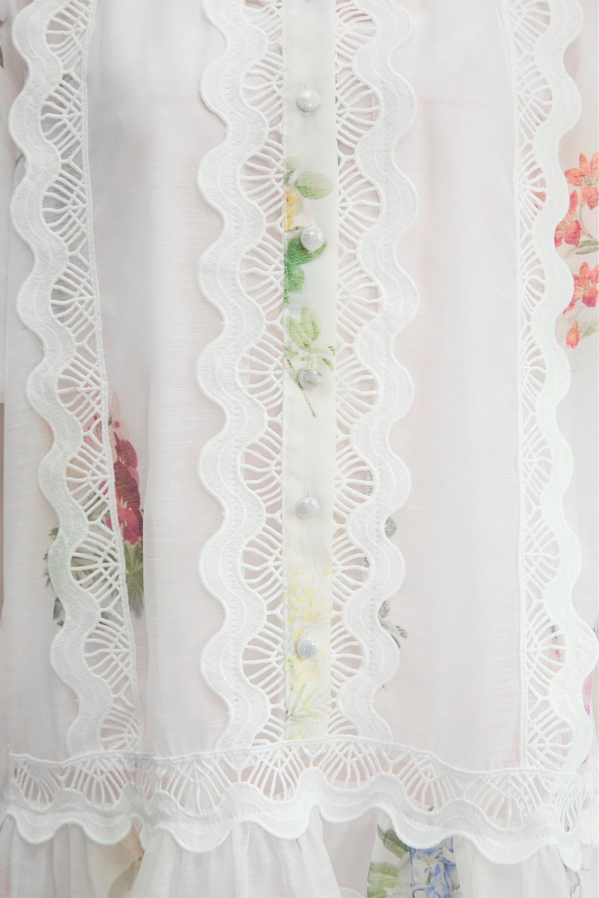 Whimsical Beauty Cream White Floral Print Lace Trim Mini Dress