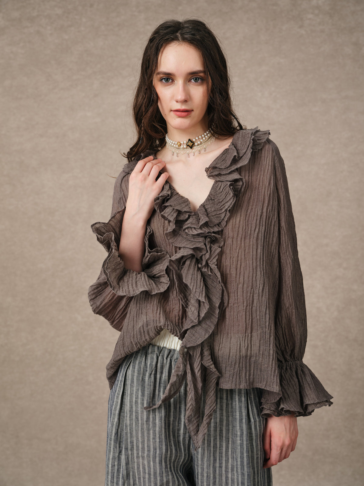 Nebula | Grey Ruffle Oversized Shirt