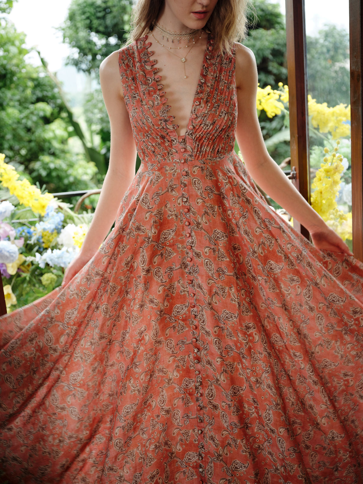 Rebecca 18 | Pleated Maxi Linen Dress