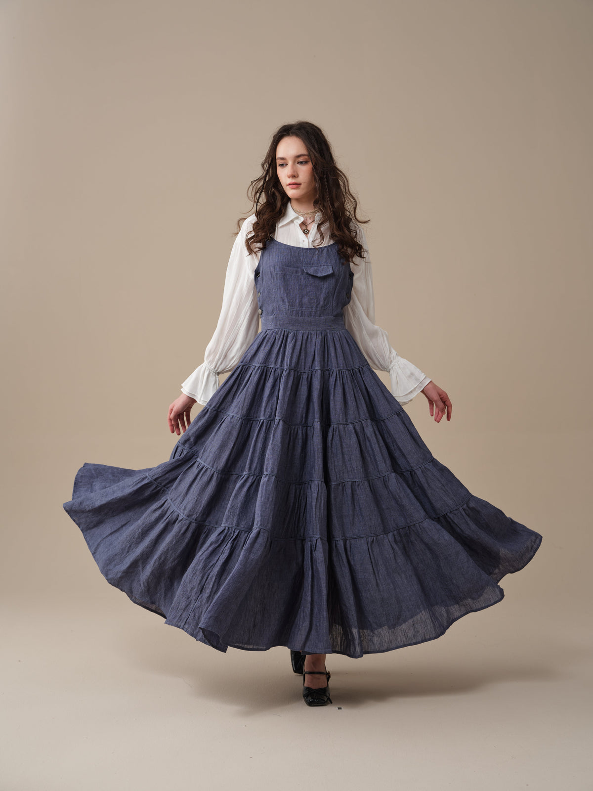 Heather 12 | Linen Apron Maxi Dress