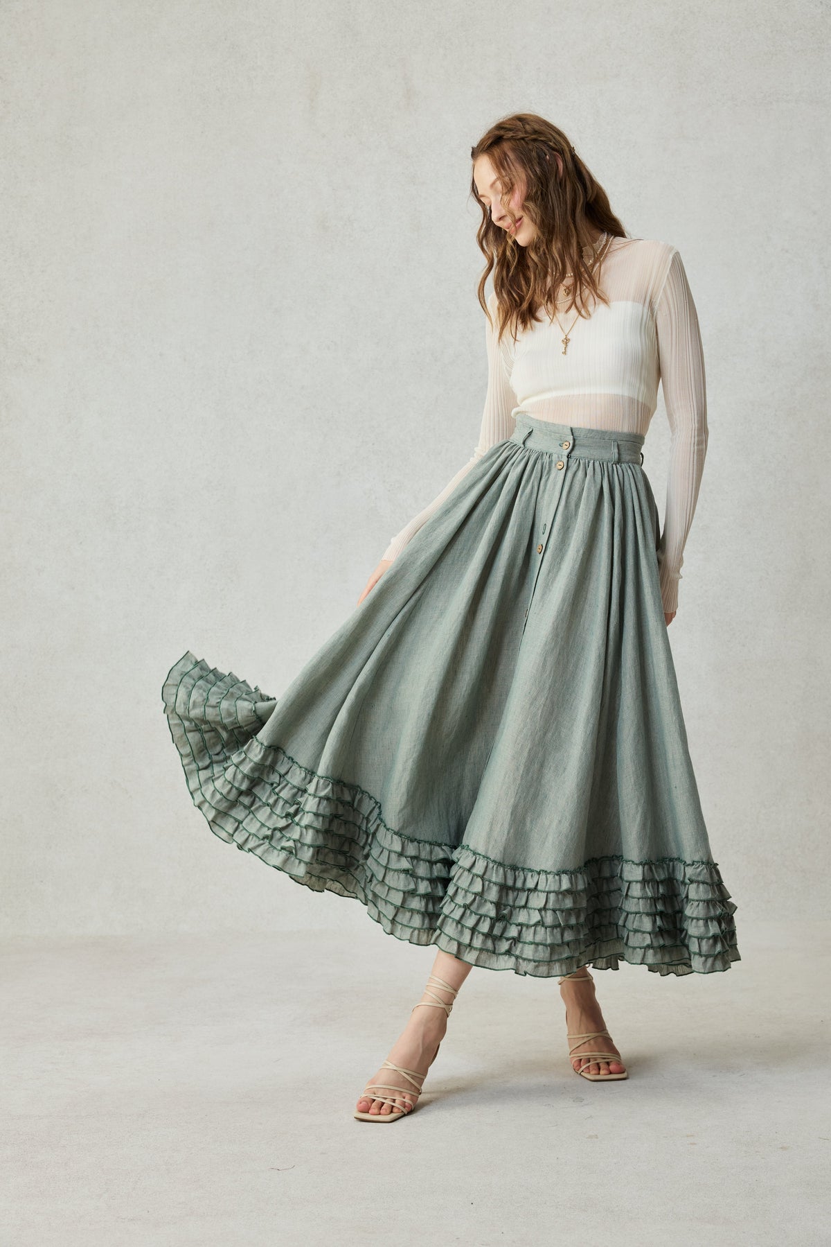 Dorothy 27 | Ruffled maxi linen skirt