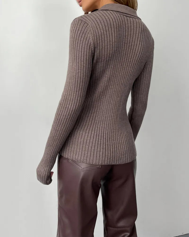 Elegant Polo Collar Knitted Sweater
