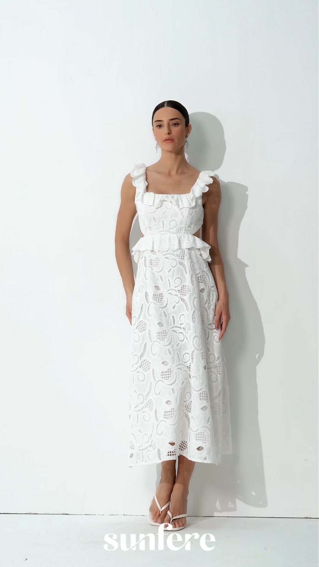 Coastal Daydream White Eyelet Lace Tie Back Midi Dress