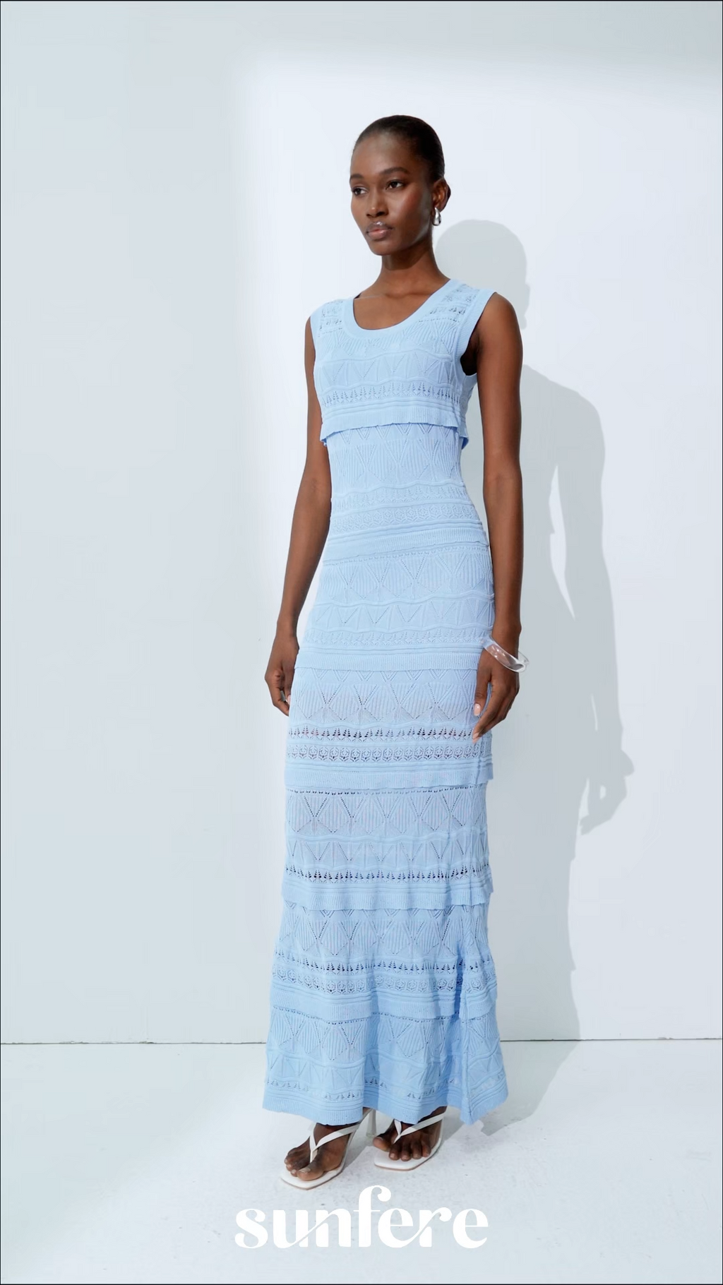 Slow Summer Blue Sleeveless Tiered Knit Maxi Dress