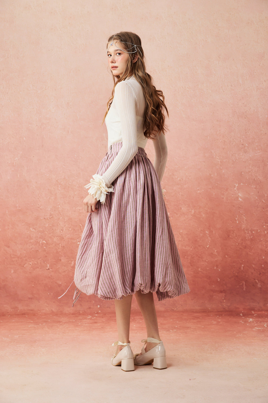 Camellia Bubble 22 | Drawstring Bubble Linen Skirt