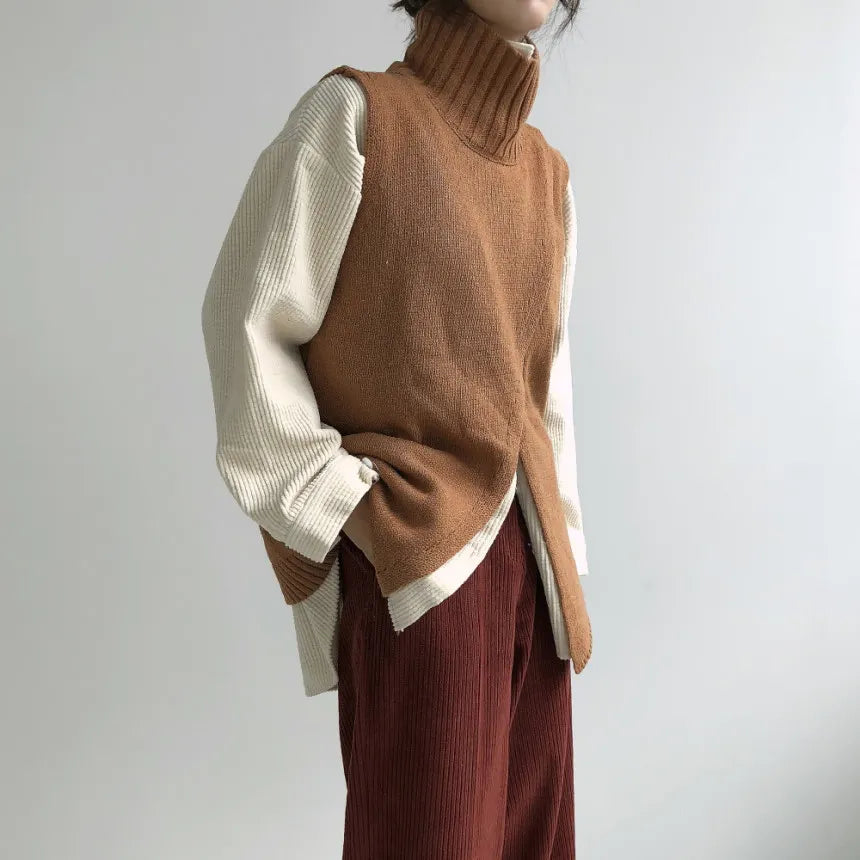 Cross Design Turtleneck Knitted Sweater Vest
