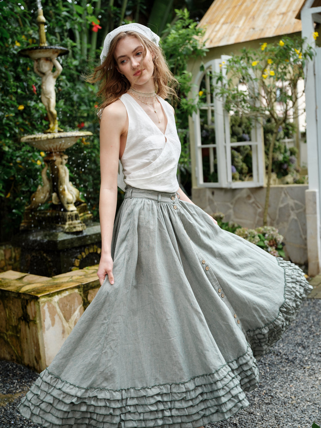 Dorothy 27 | Ruffled maxi linen skirt