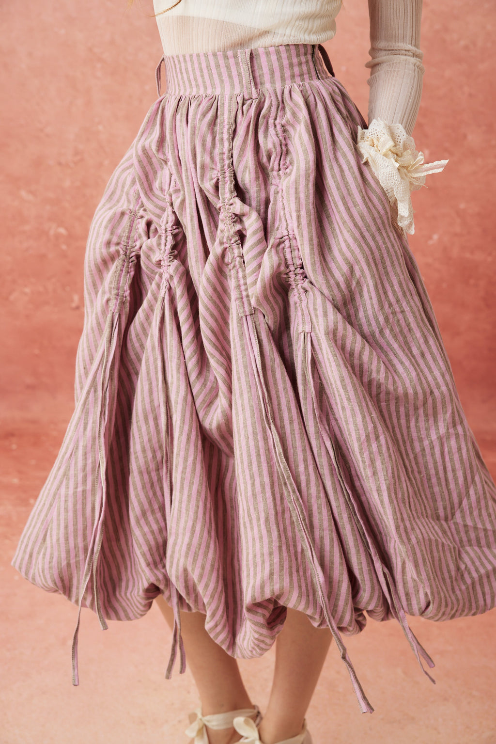 Camellia Bubble 22 | Drawstring Bubble Linen Skirt