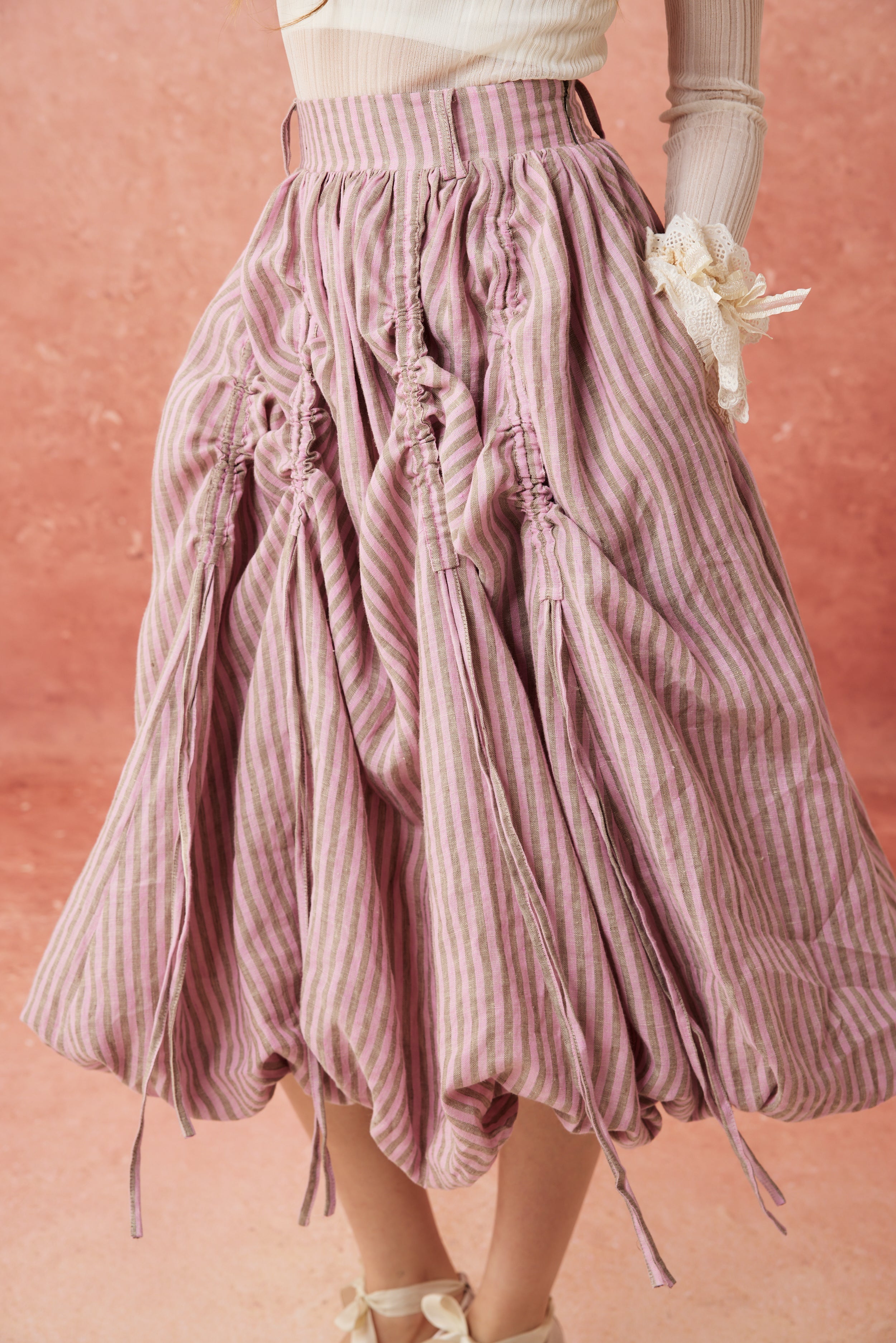 Camellia Bubble 22 | Drawstring Bubble Linen Skirt