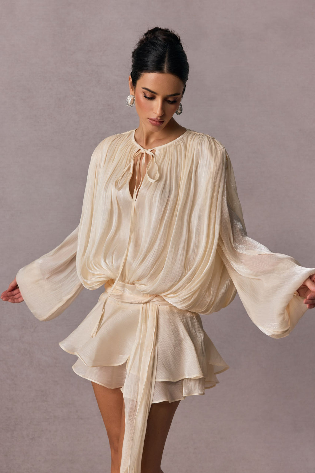 Beryl Pleated Ruffle Hem Mini Dress