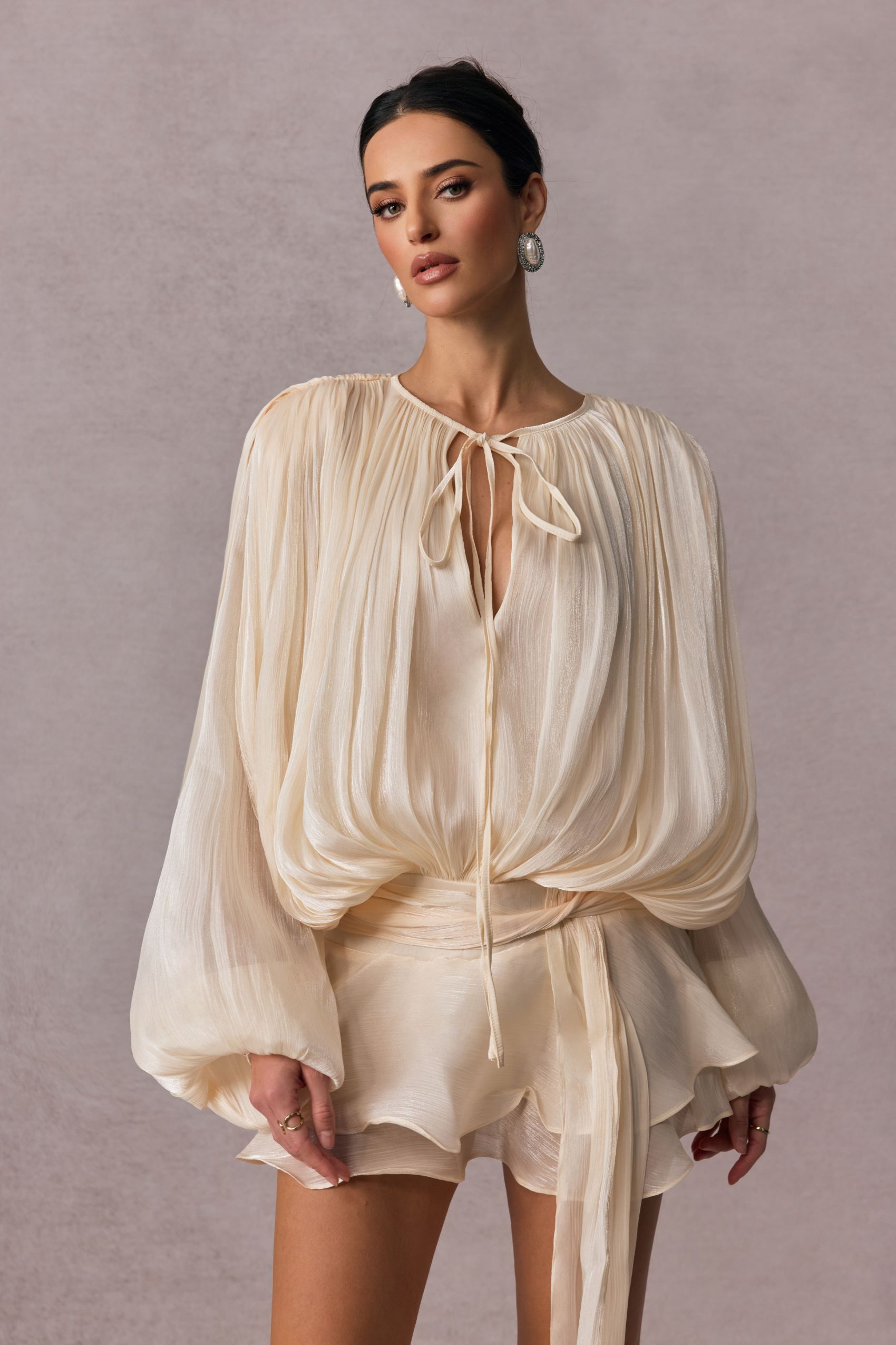 Beryl Pleated Ruffle Hem Mini Dress