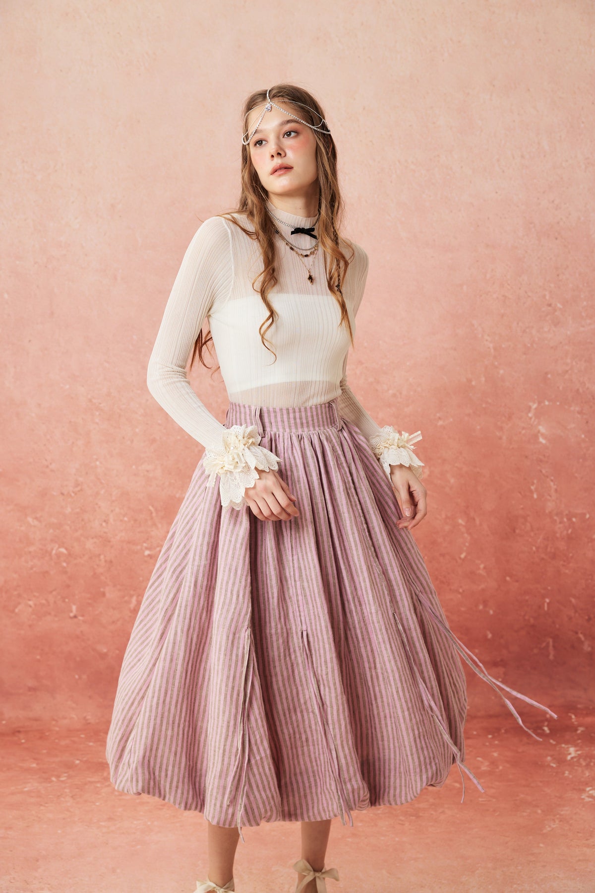 Camellia Bubble 22 | Drawstring Bubble Linen Skirt