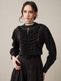 Stella 06 | Ruffled High-Neck Linen Blouse