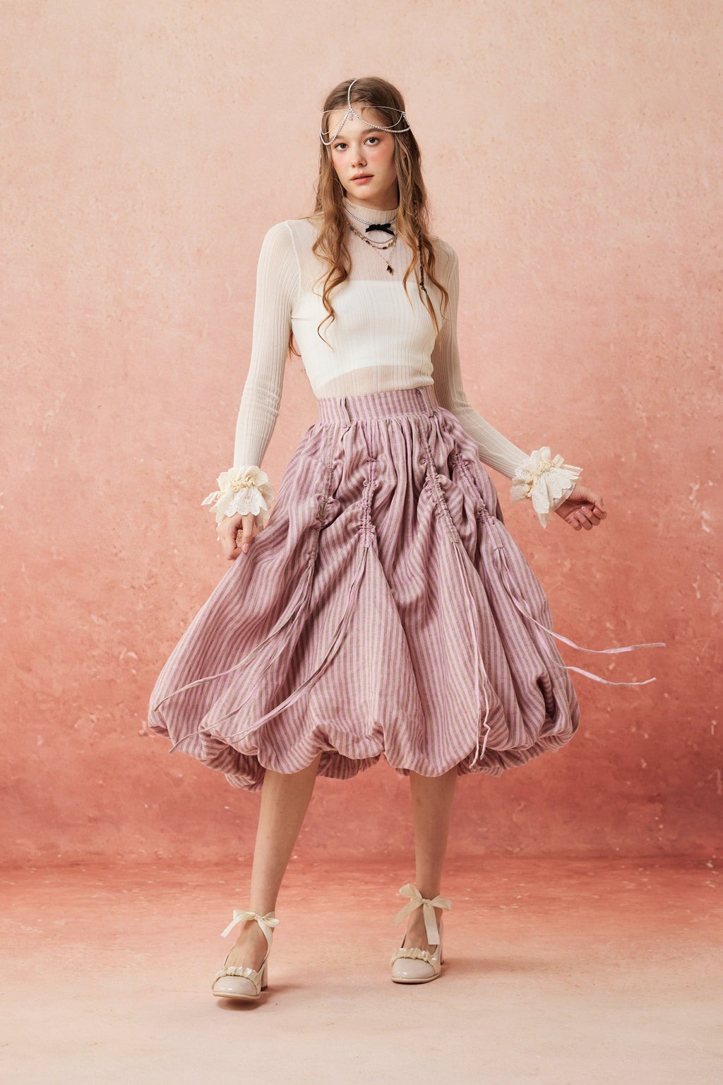 Camellia Bubble 22 | Drawstring Bubble Linen Skirt