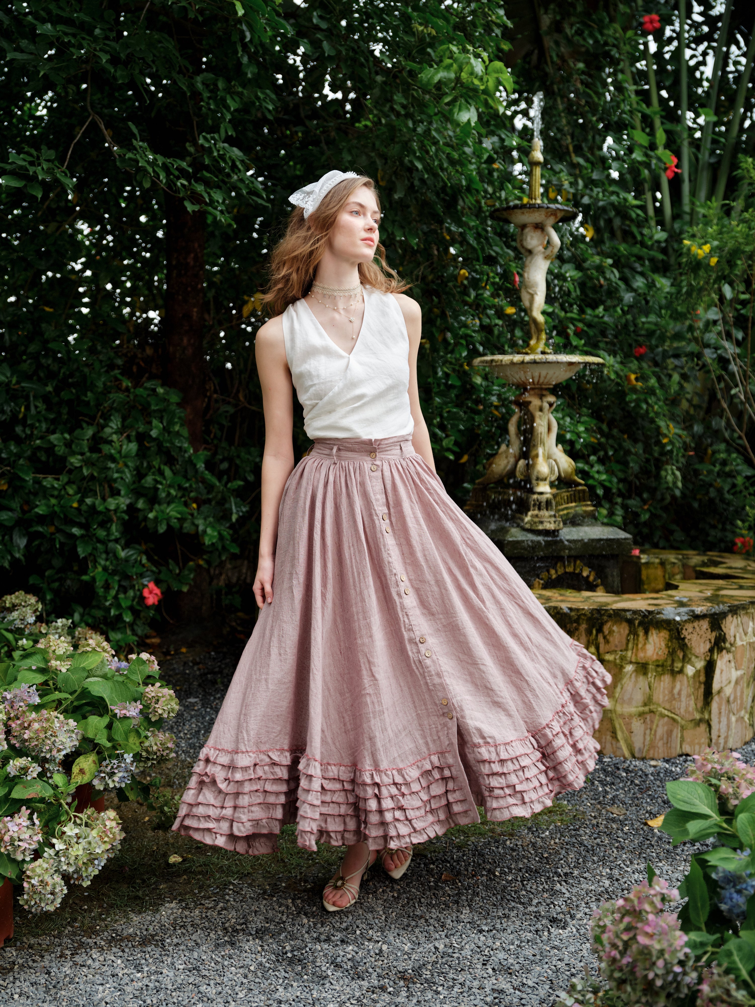 Dorothy 27 | Ruffled maxi linen skirt