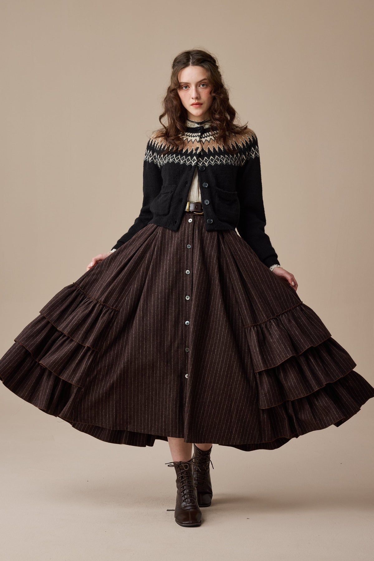 Kaite 18 |ruffled maxi wool skirt