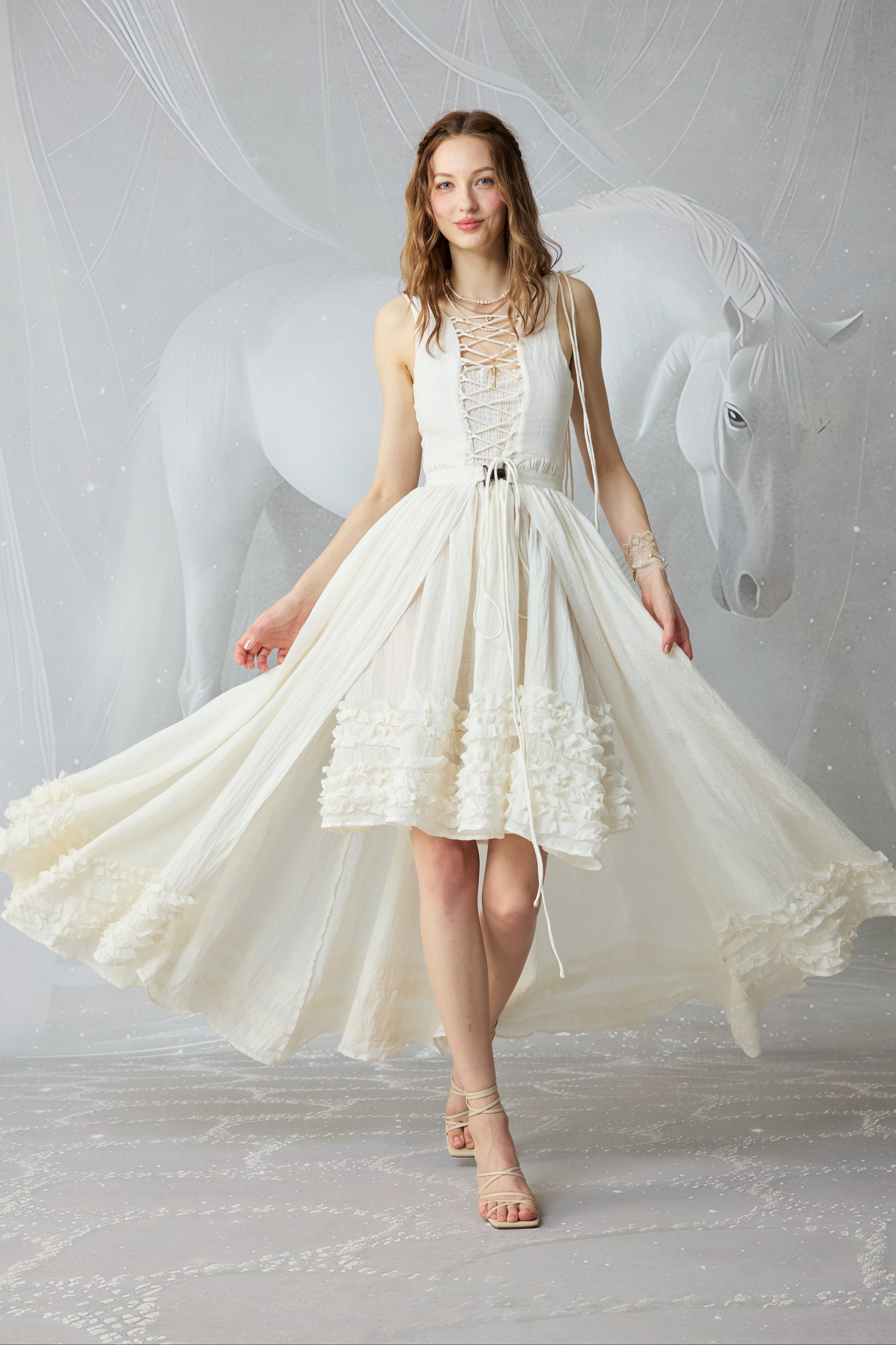 Wearable Poetry 17 | Ruffled linen dress & skirt （2 pieces)