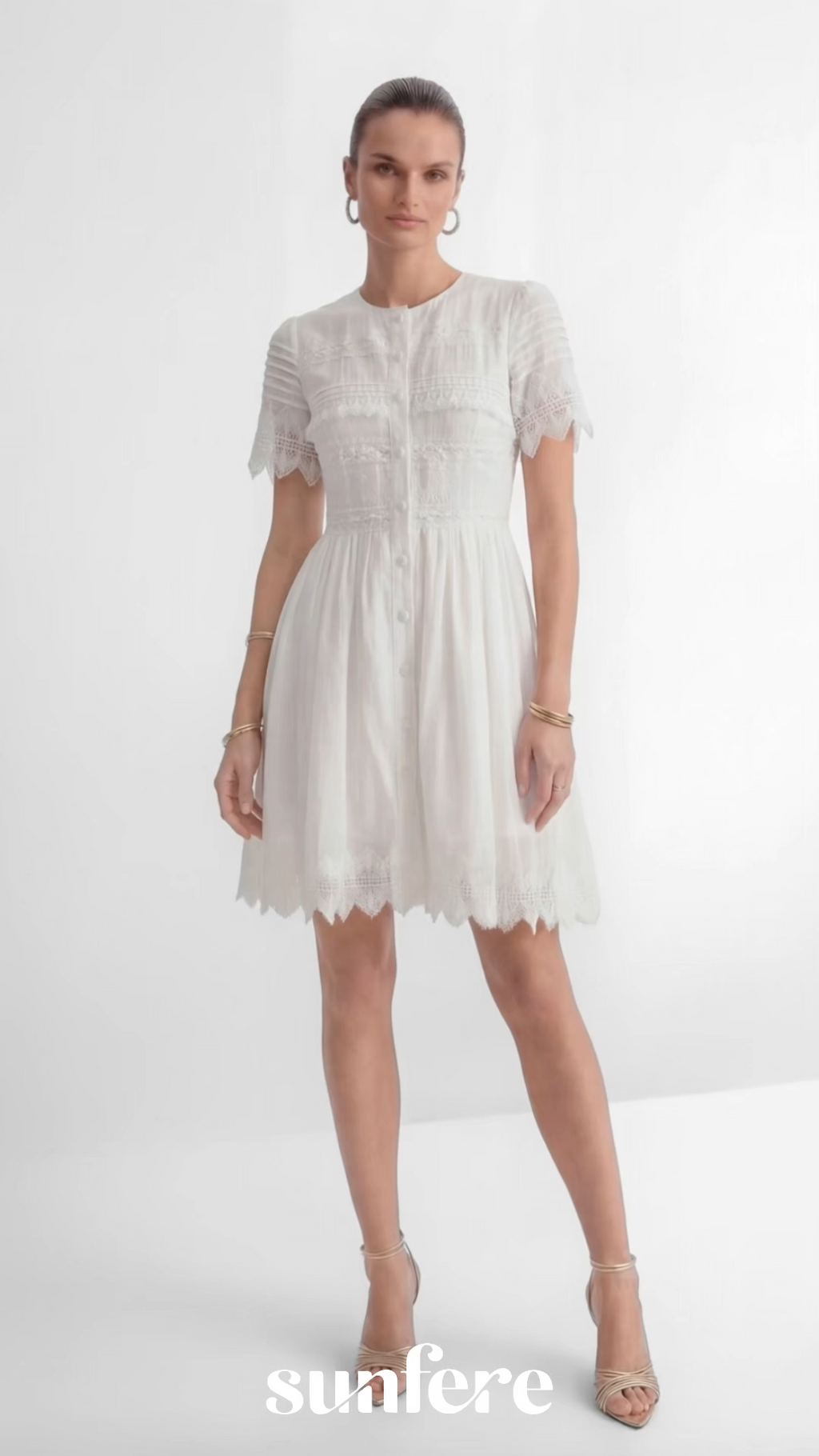 City Of Angels White Lace Embellished Short Sleeve Mini Dress