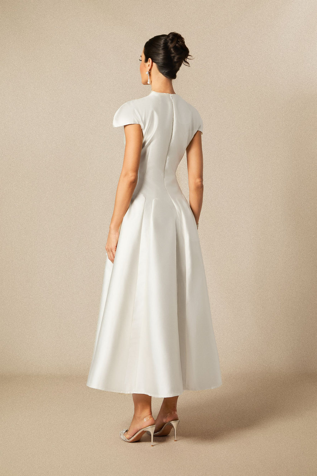 Tiana Cap Sleeve V-Neck Satin Midi Dress