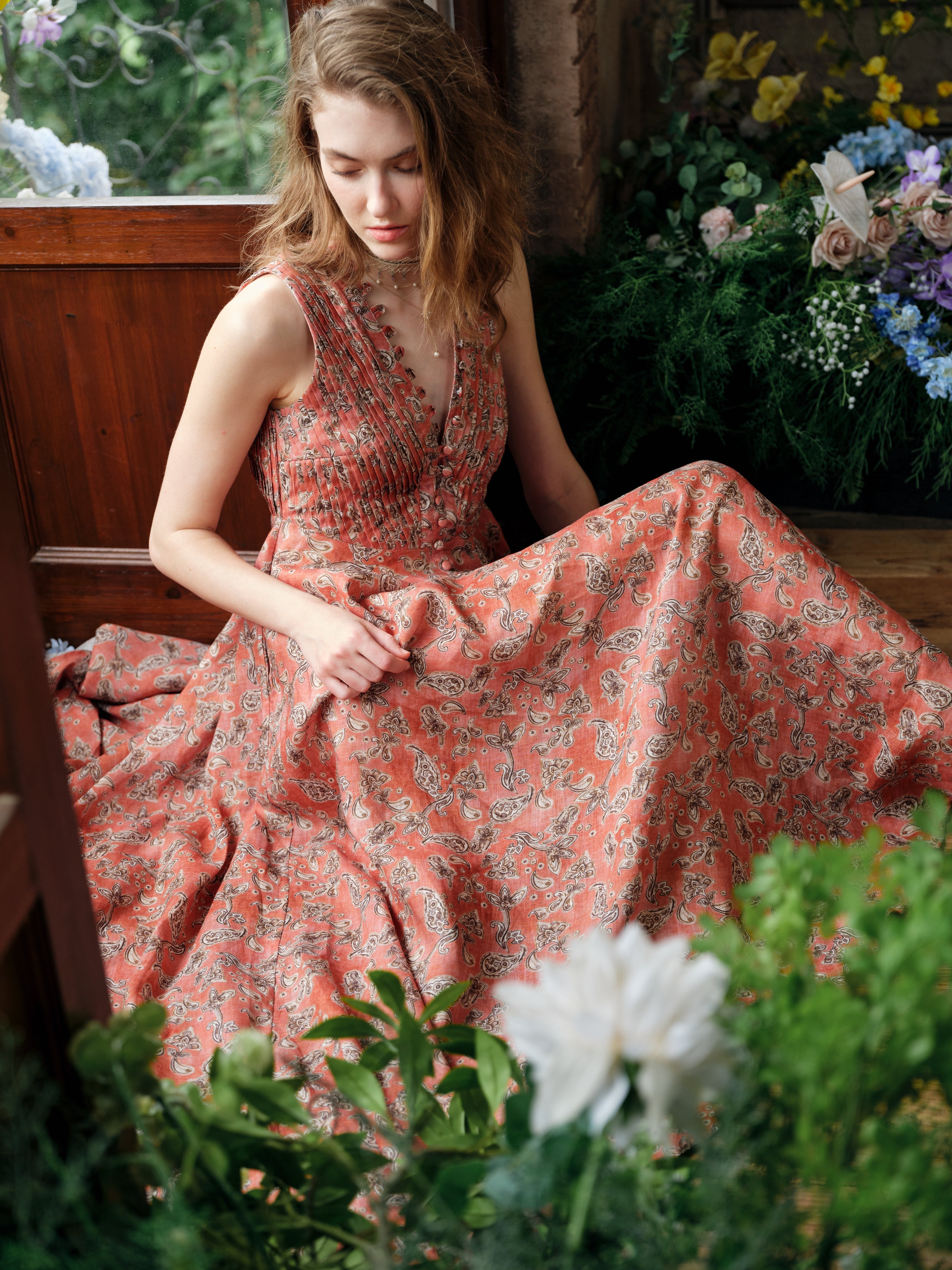 Rebecca 18 | Pleated Maxi Linen Dress