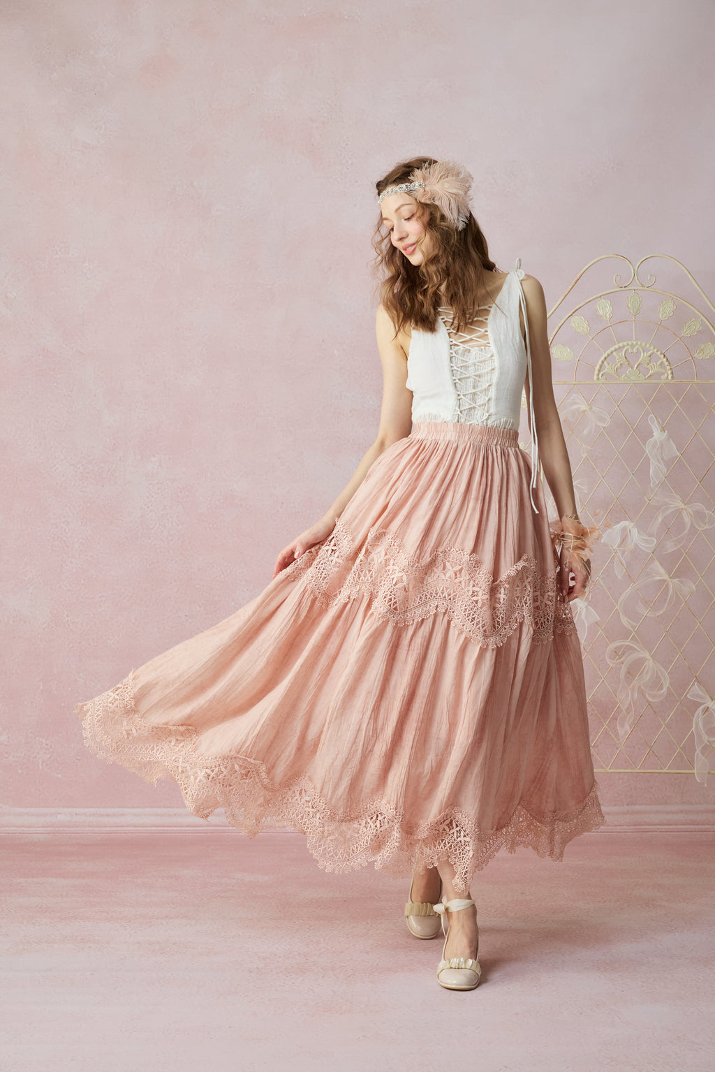 Moonstone 22 |Lace linen Maxi skirt