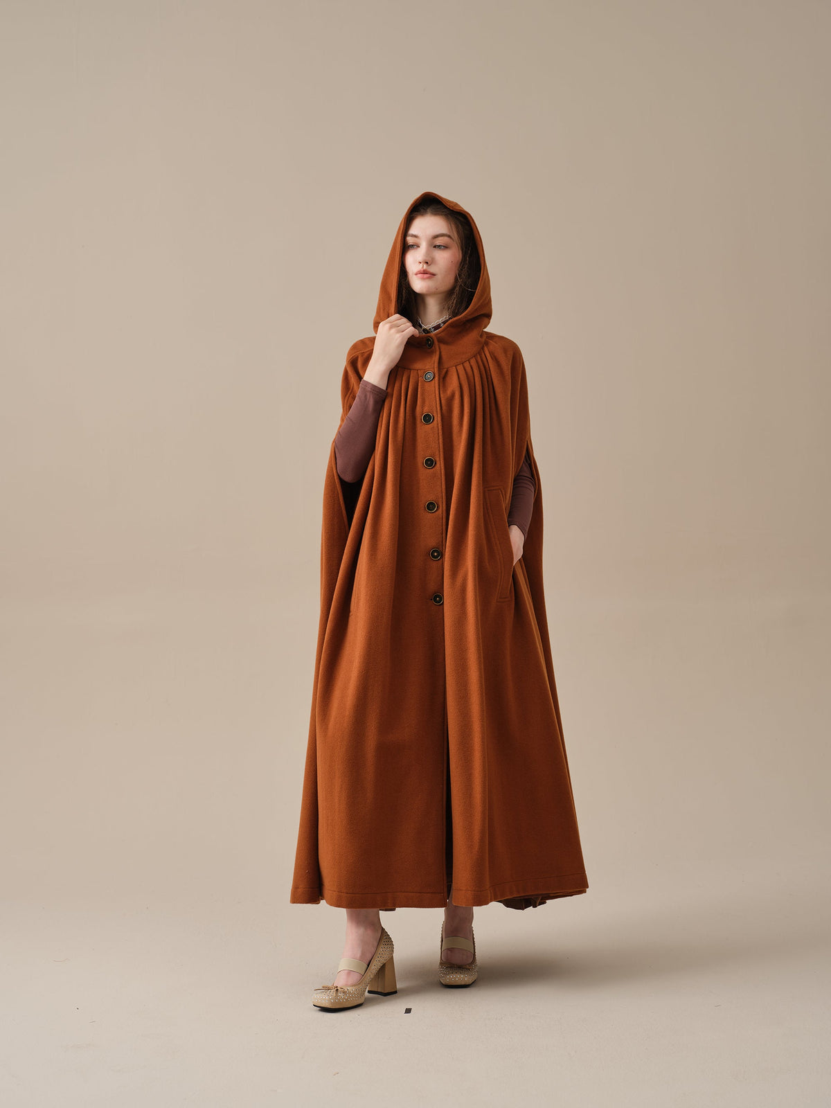 ARIEL 14 | HOODED WOOL CLOAK COAT