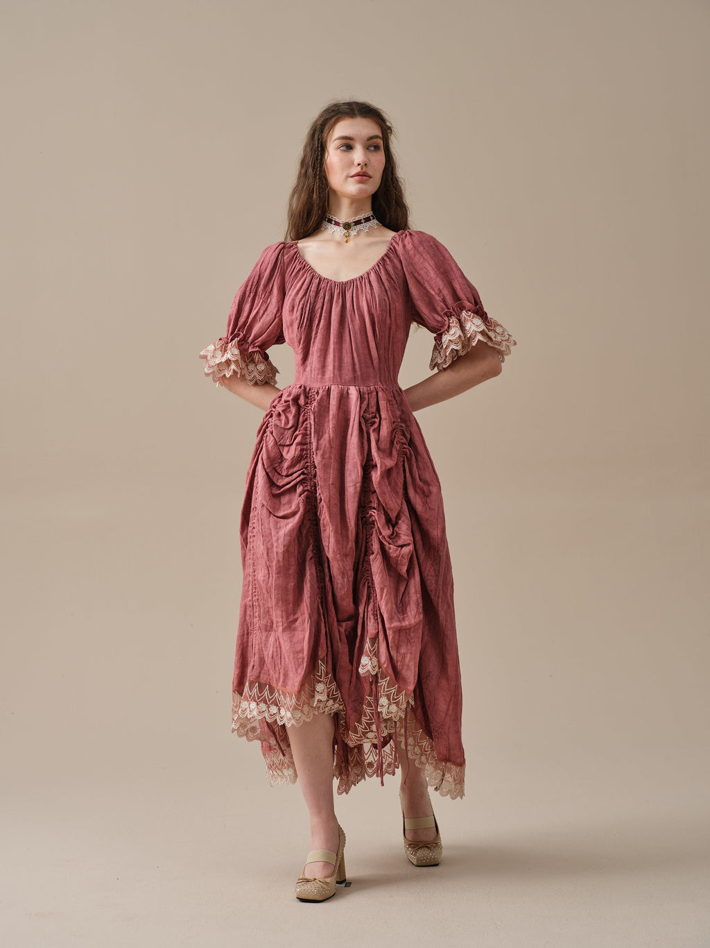 Elowen 27 | Lace Linen dress gown ( 2 way to wear )