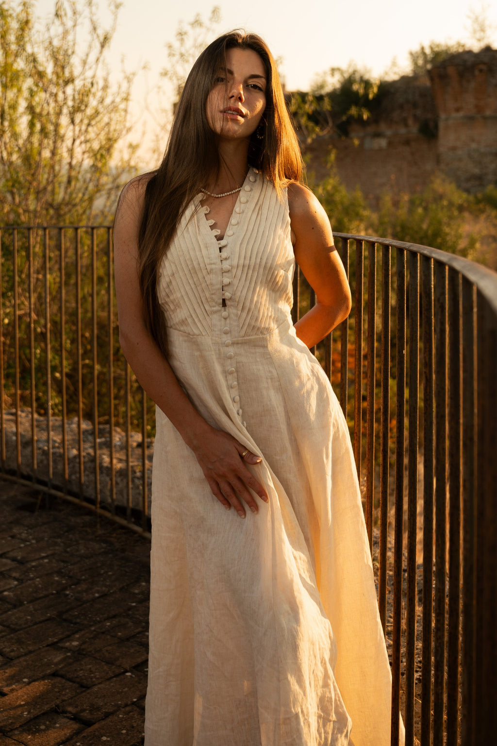 Rebecca 18 | Pleated Maxi Linen Dress