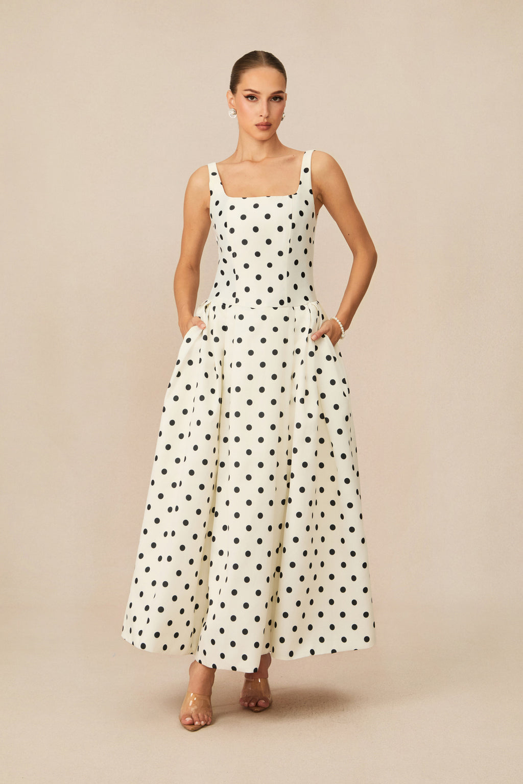 Marvelously Adorable White Polka Dots Maxi Dress