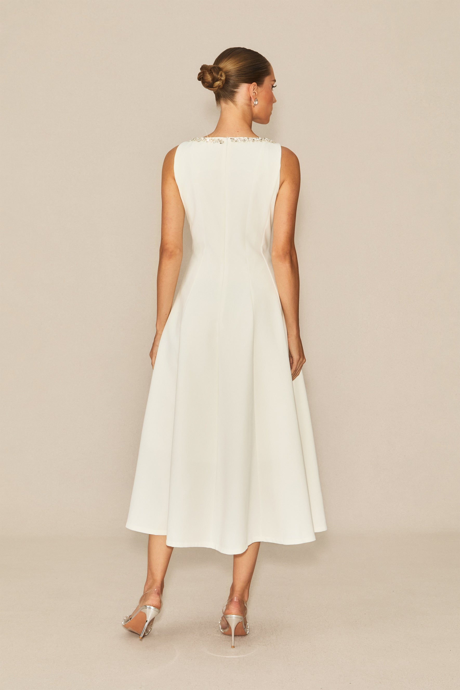 Captured Your Heart White Embellished Sleeveless Midi Dress