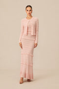 Cute Simplicity Pink Textured Knit Maxi Dress & Cardigan Set