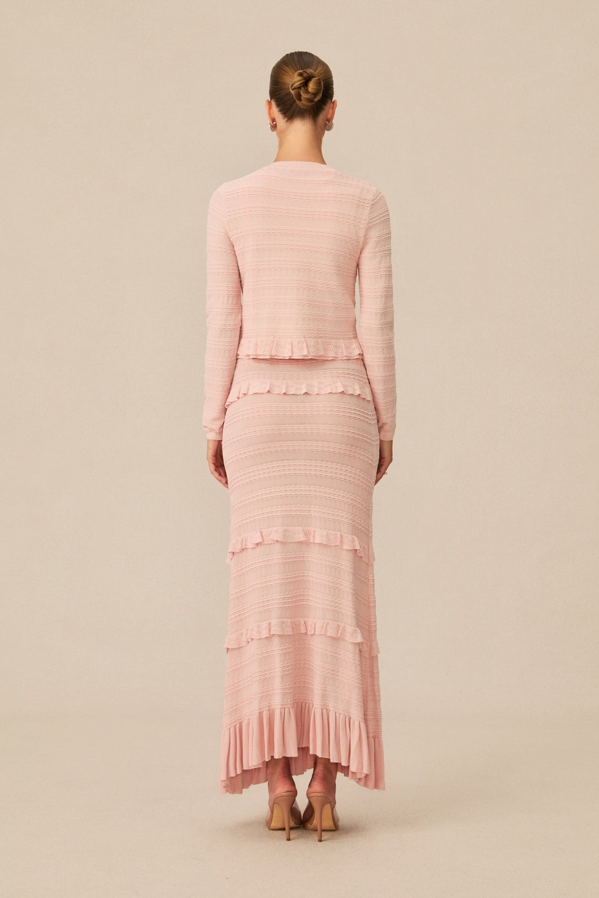 Cute Simplicity Pink Textured Knit Maxi Dress & Cardigan Set