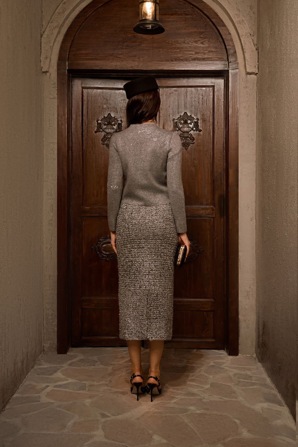 Comfort Style Grey Crystal Embellished Knit Jacket