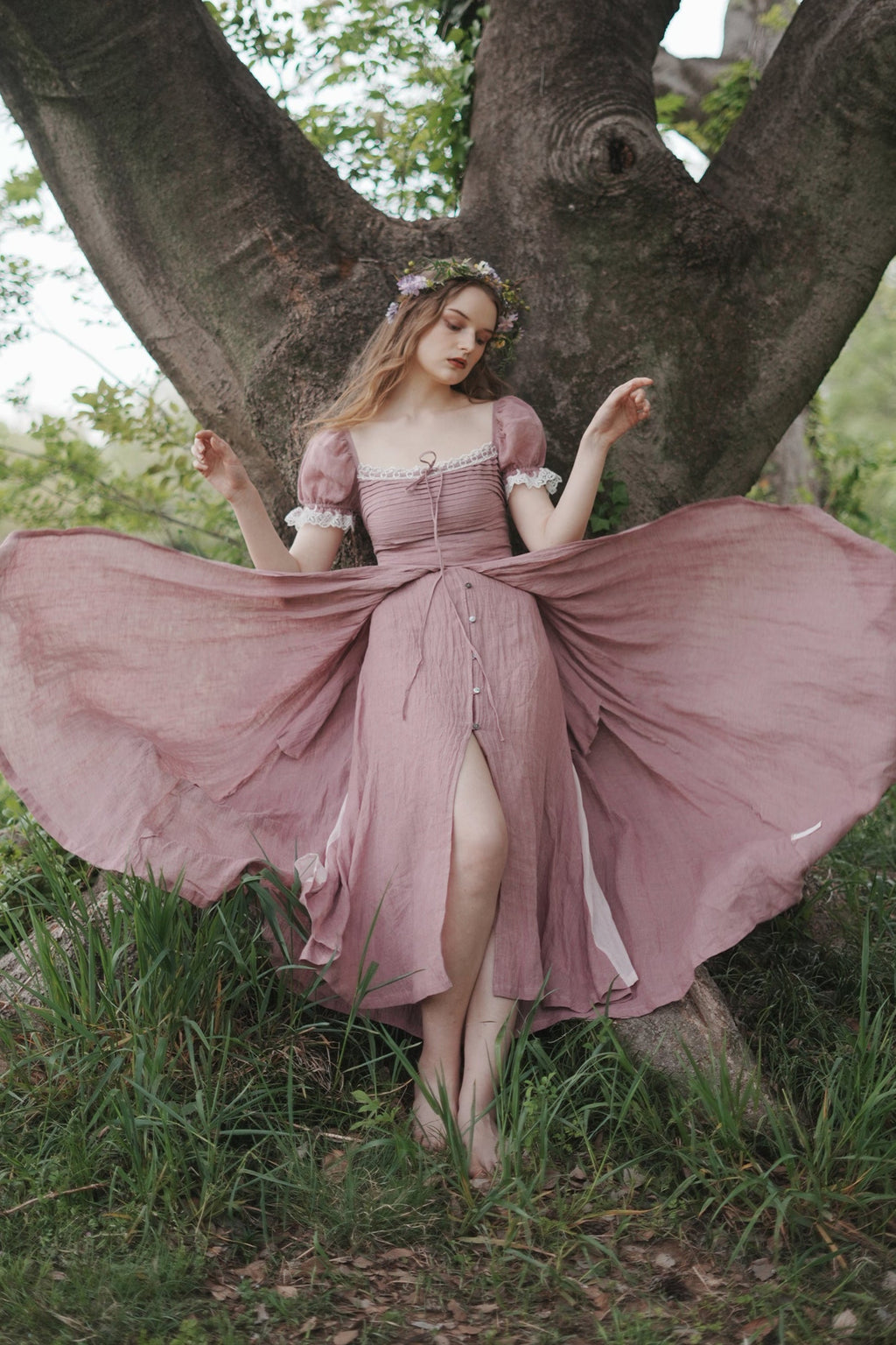 Monet Haze 26 | Fairy layered Linen Dress with pintucks