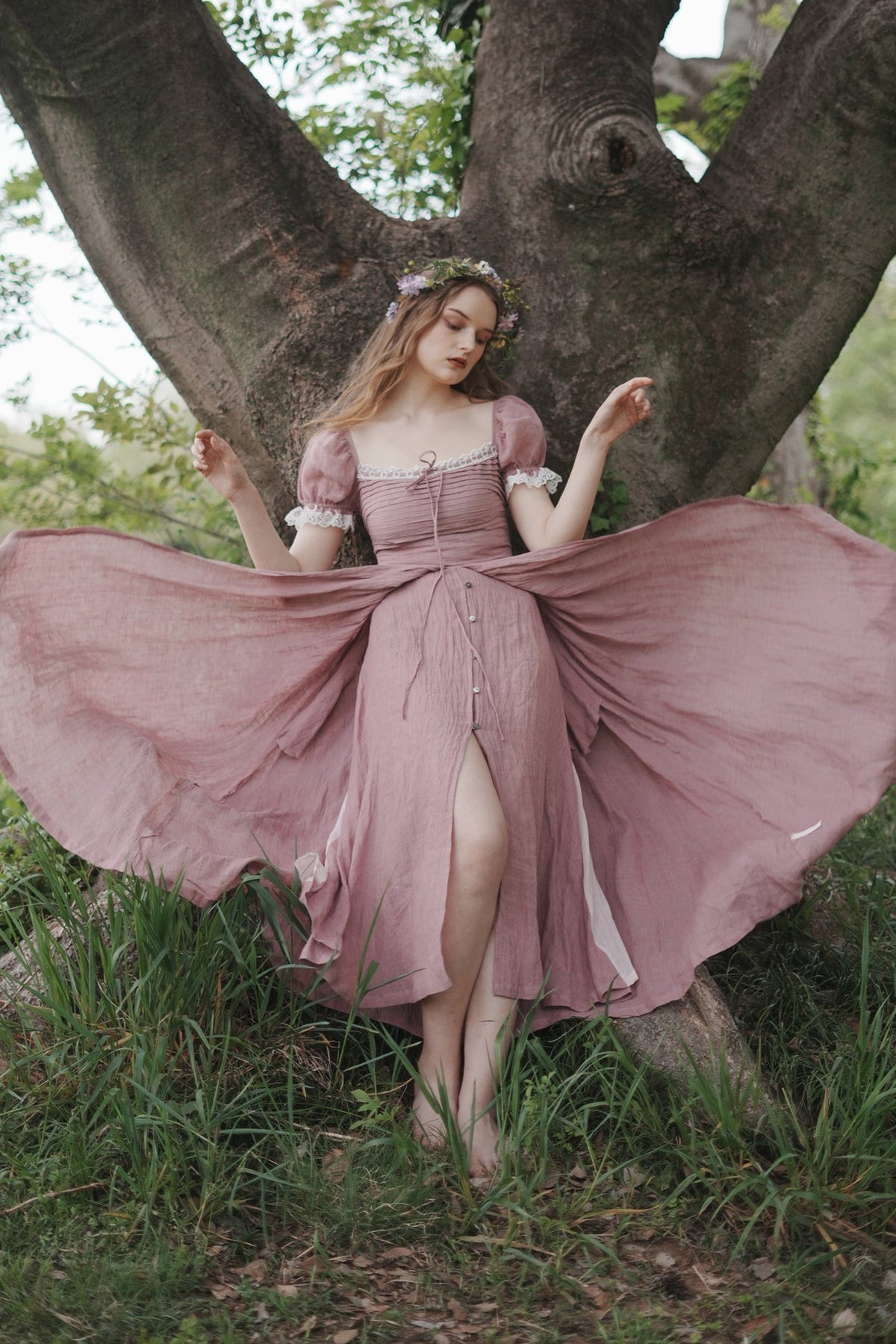 Monet Haze 26 | Fairy layered Linen Dress with pintucks