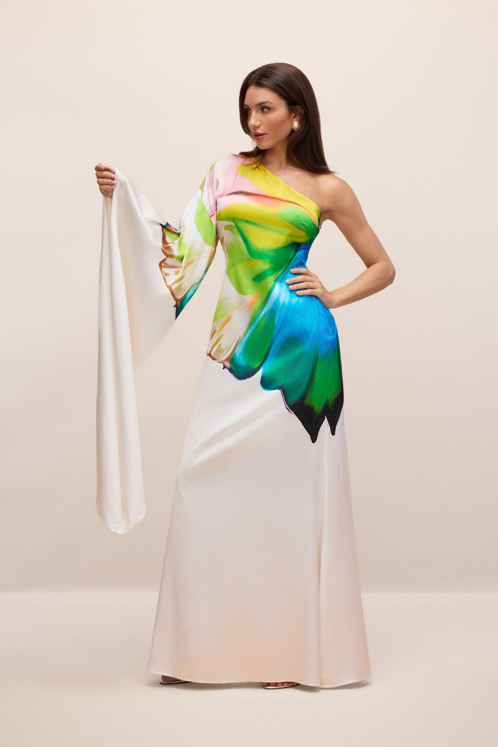 Bernice Printed Single Sleeve Maxi Dress