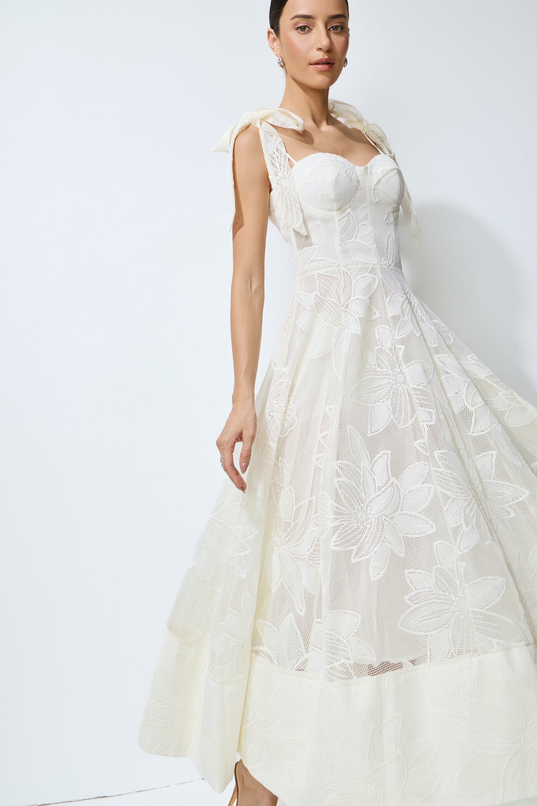 Feeling Of Forever White Floral Lace Tie-Strap Maxi Dress