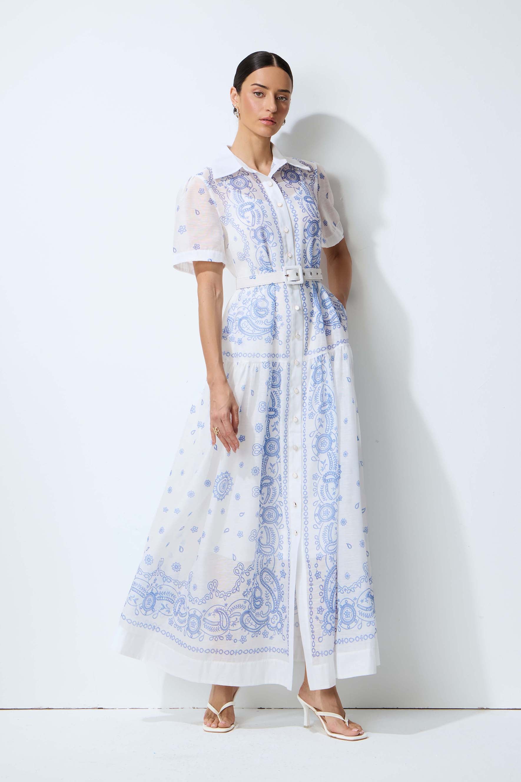Loveliest Darling White Paisley Print Short Sleeve Maxi Dress