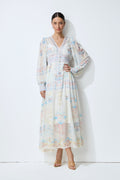Morning Wanderer White Floral Print V-Neck Maxi Dress