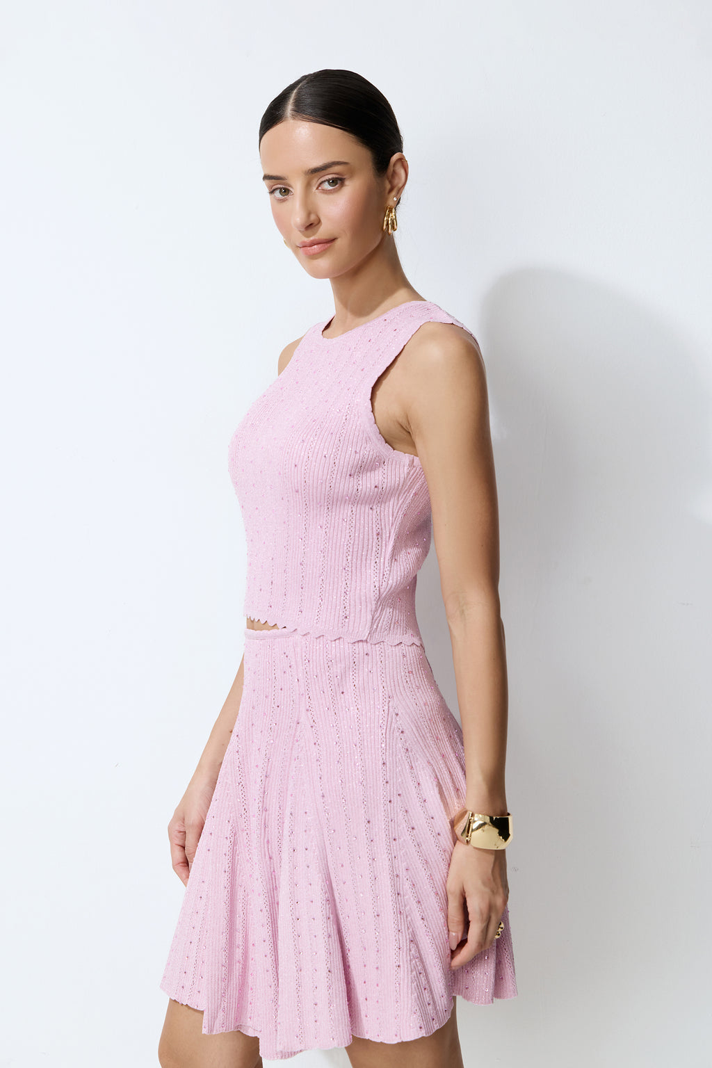 Sweetest Summer Days Pink Sleeveless Crop Top & Knit Skirt Set