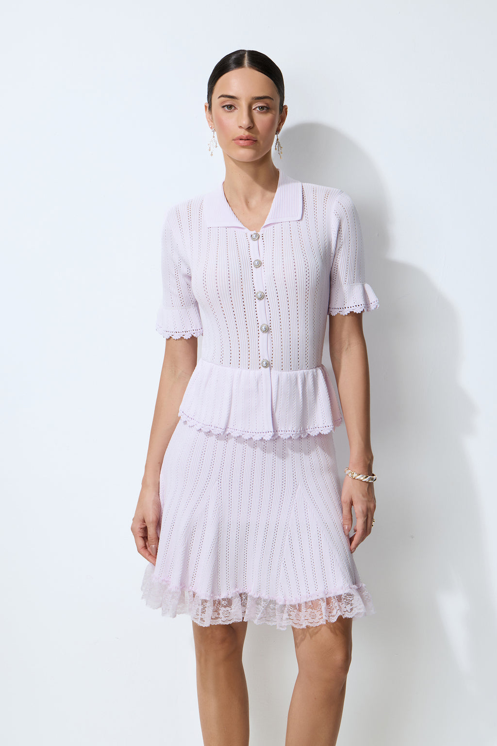 All Day Comfort Purple Tiered Lace Hem Knit Mini Dress