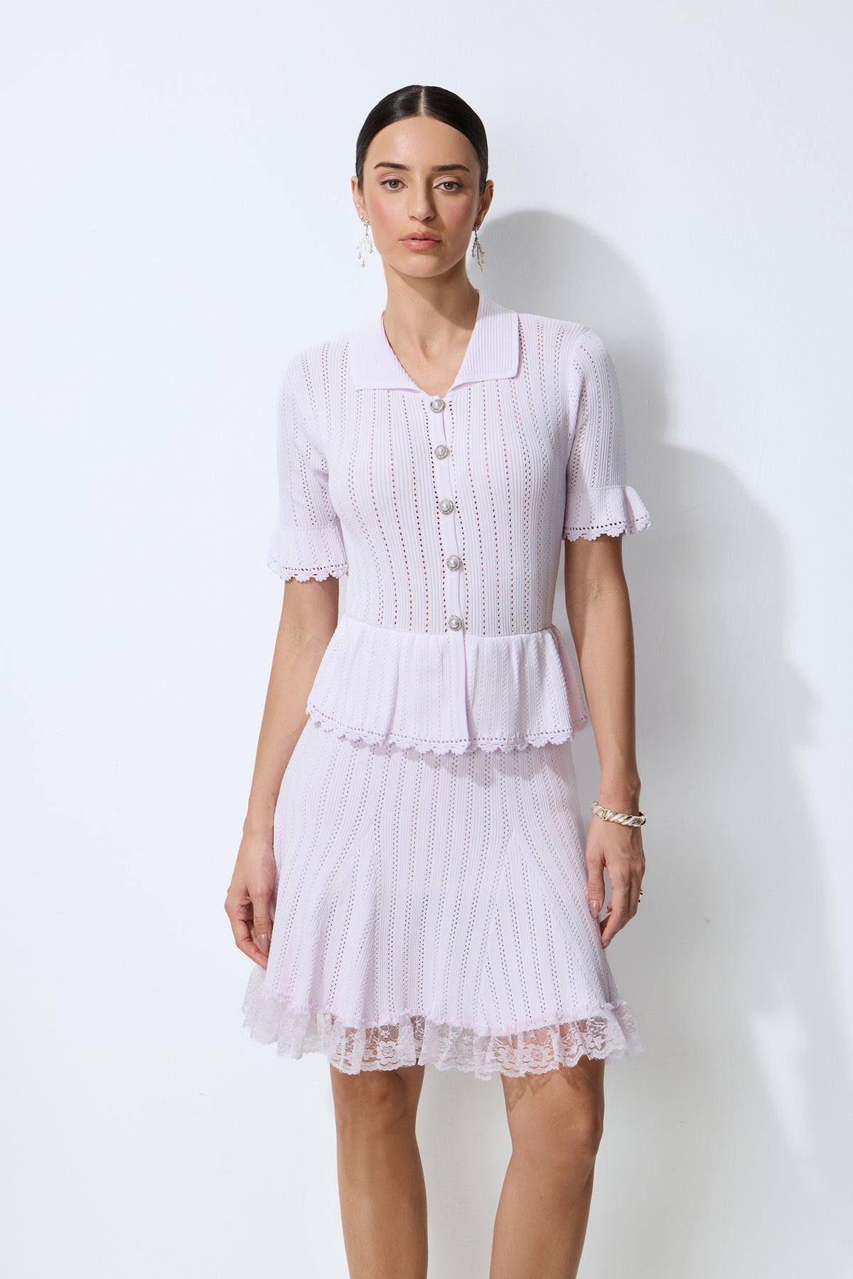 All Day Comfort Purple Tiered Lace Hem Knit Mini Dress