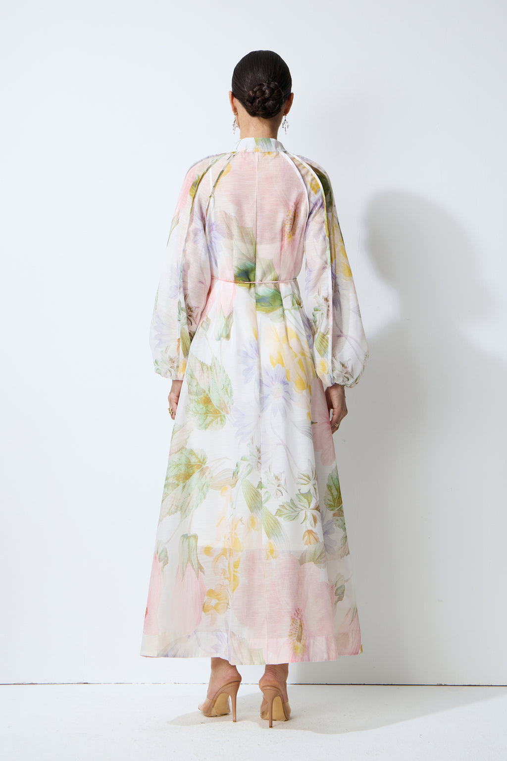 Petals in Motion White Floral Print Long Sleeve Maxi Dress