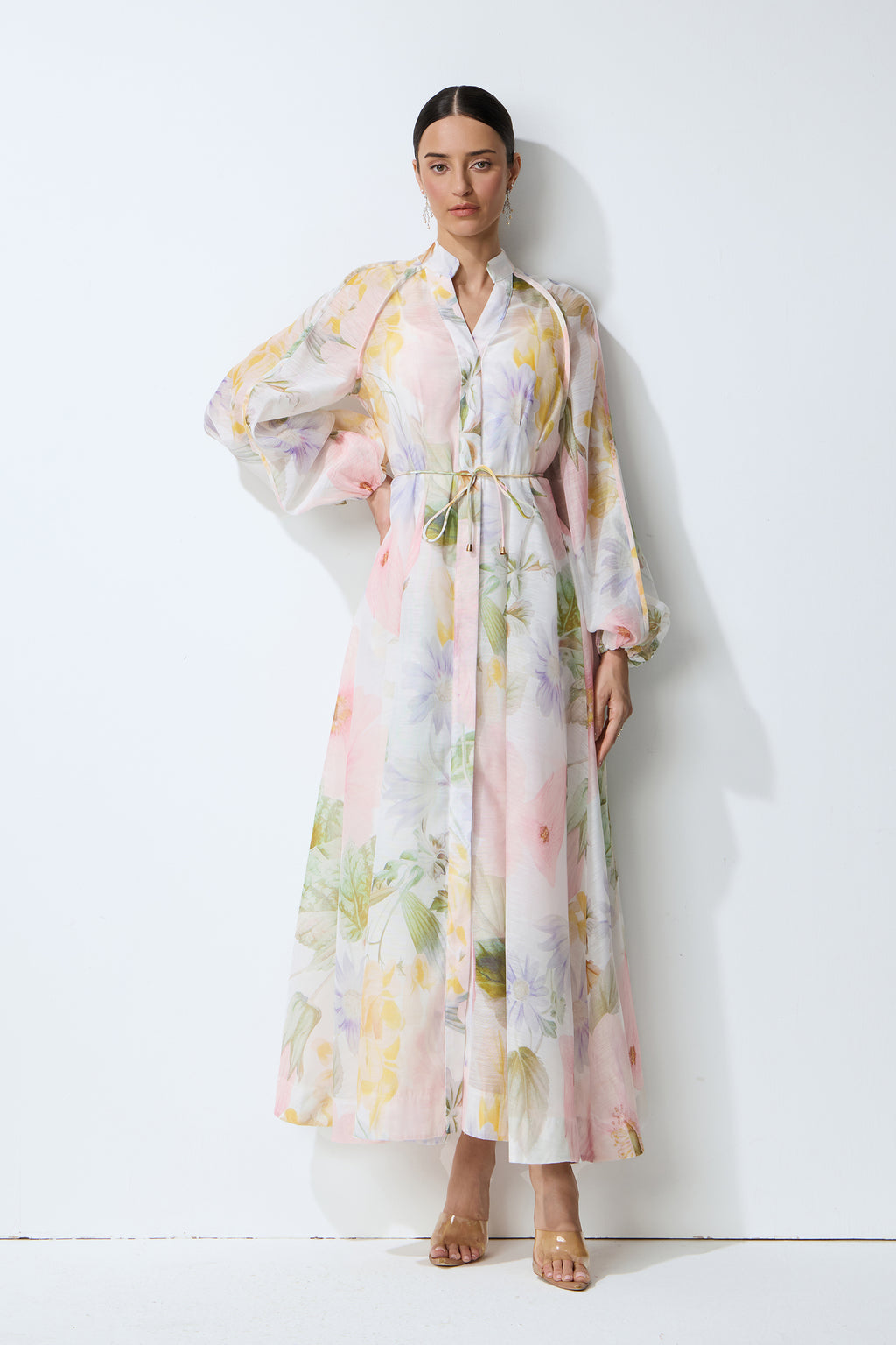 Petals in Motion White Floral Print Long Sleeve Maxi Dress
