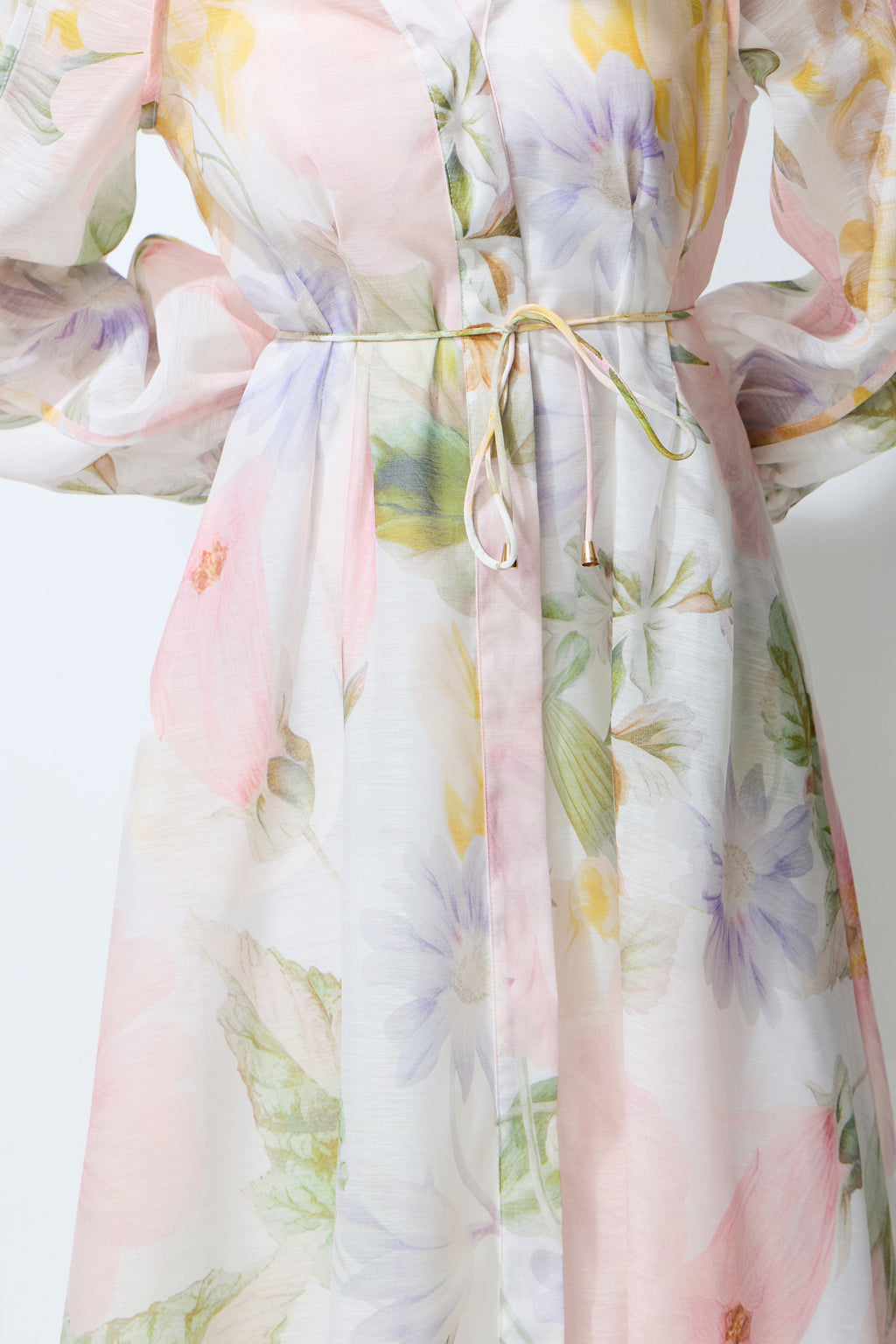 Petals in Motion White Floral Print Long Sleeve Maxi Dress
