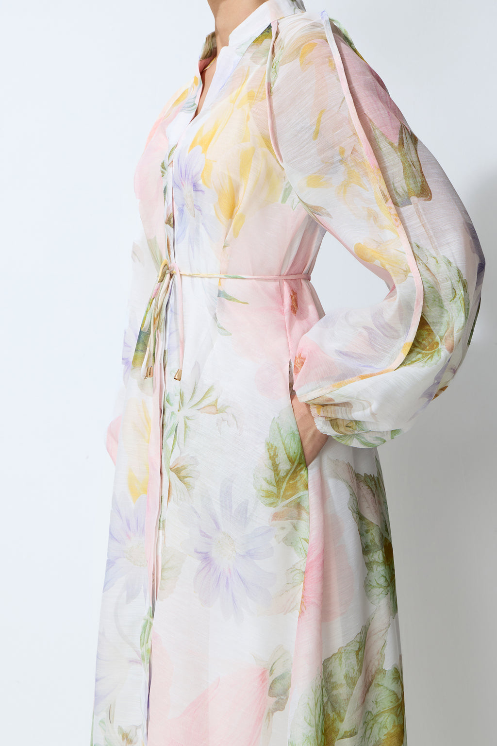 Petals in Motion White Floral Print Long Sleeve Maxi Dress